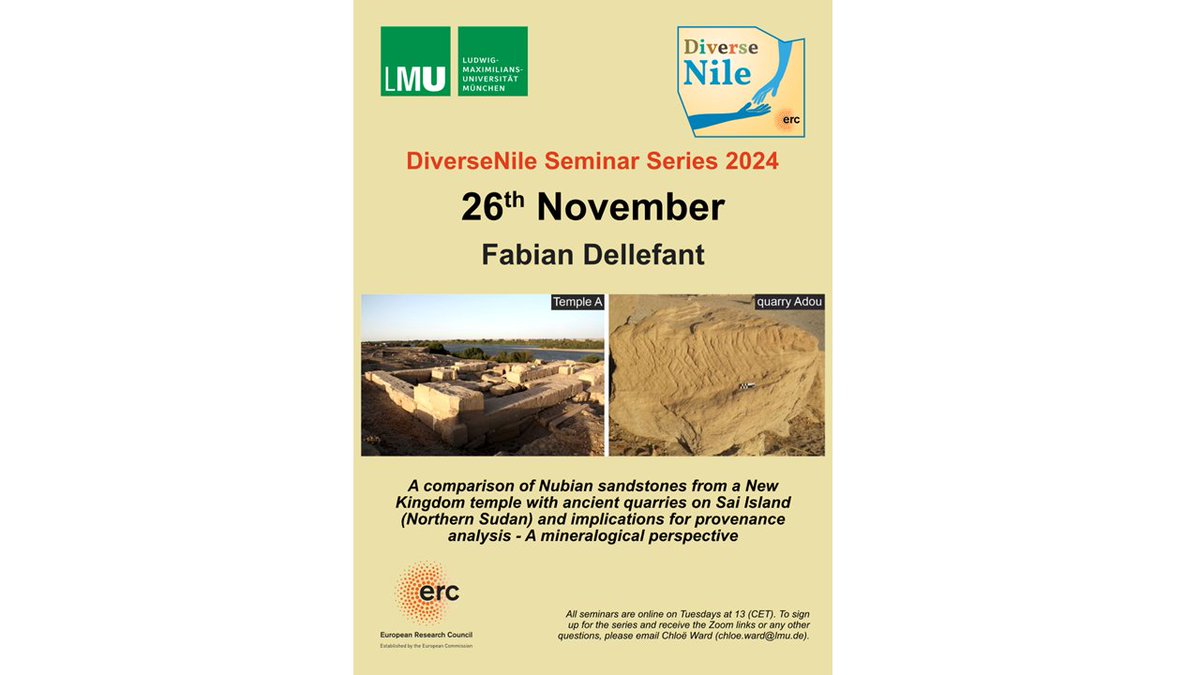 diversenile's tweet photo. Do not miss next week's DiverseNile Seminar - Fabian Dellefant will present results of his new study of the sandstones from #Sai #Nubia #Sudan from a mineralogical perspective https://t.co/ZNKutbeV94 https://t.co/s32eCJAJmK