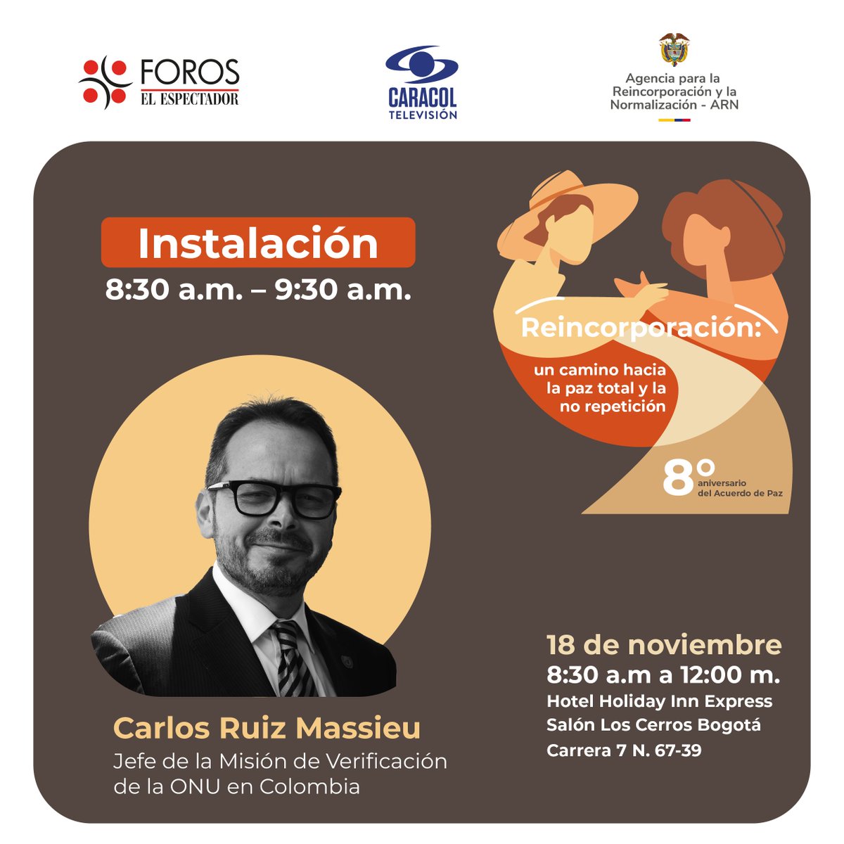 MisionONUCol's tweet image. #EnBreve sigue el foro &quot;Reincorporación: un camino hacia la paz total y la no repetición&quot; de @elespectador @ARNColombia @CaracolTV con participación de @CGRuizMassieu @MisionONUCol #FirmesConElAcuerdo

🔴 #EnVivo 👉 youtube.com/live/ePMpWhI3n…