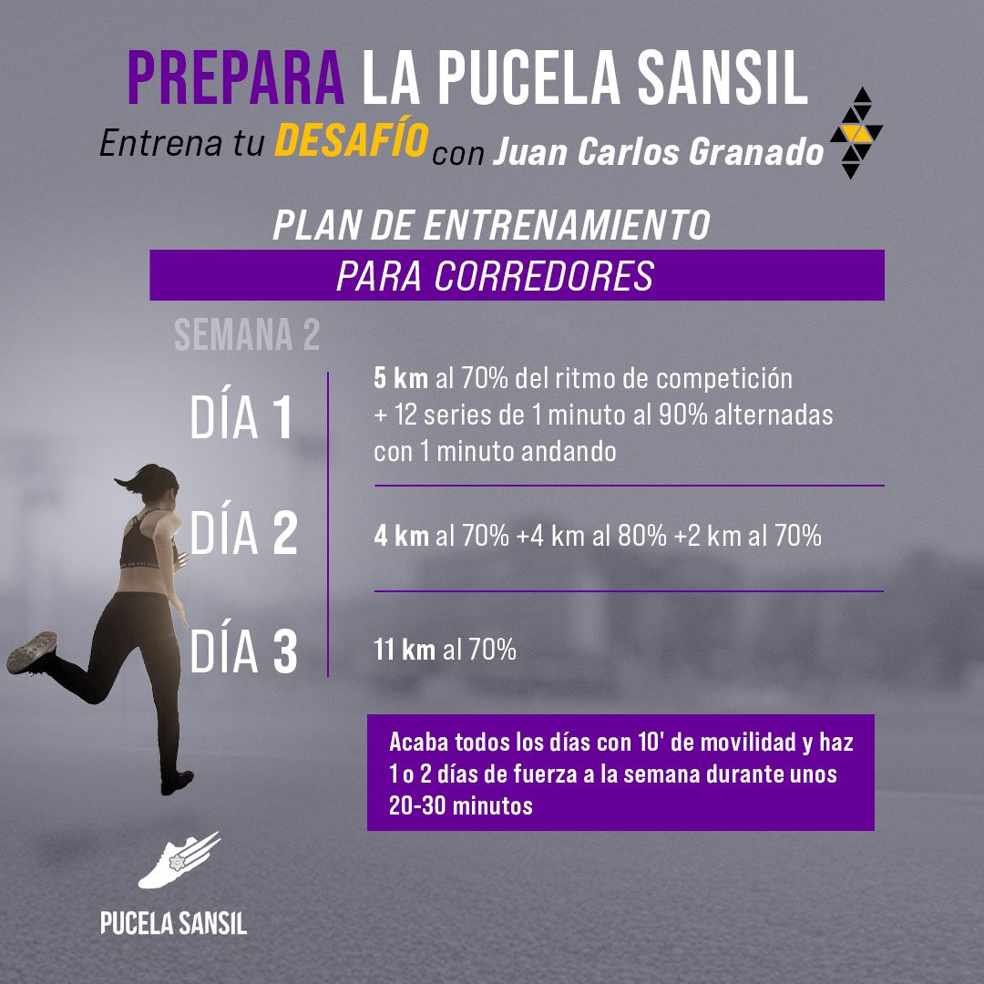 🏃🏻‍♂️¡Prepárate para la #PucelaSansil con <a href="/juankimen/">Juanki Granado</a>! Segundo lanzamiento del Plan de Entrenamiento Semanal para que llegues a la carrera en tu mejor forma.

🏃🏻‍♀️Cada semana compartiremos ejercicios específicos para tres niveles: principiantes, novatos y corredores experimentados.