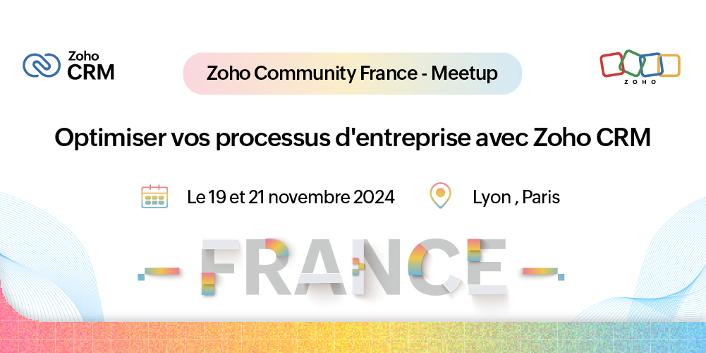 Cette semaine, Zoho vient à votre rencontre !

📍 Rendez-vous à nos Meetups :
Lyon – Demain, mercredi 20 novembre
Paris – Jeudi 21 novembre

Inscrivez-vous sans attendre et venez échanger avec nous : zurl.co/DV7N 

#Zoho #ZohoCRM #Meetup