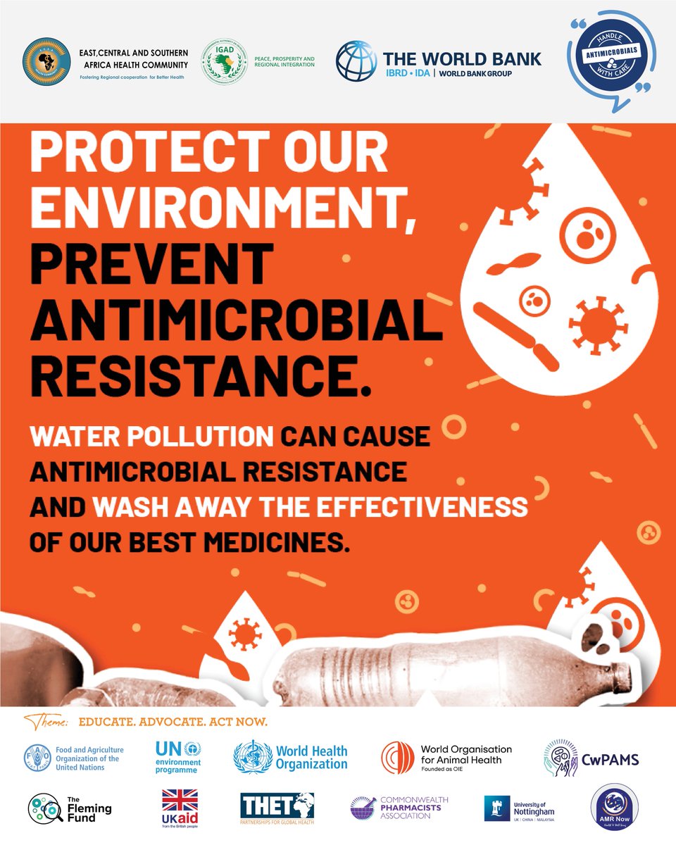 ECSA-HC (@ecsa_hc) on Twitter photo Protect our environment to fight antimicrobial resistance. Water pollution harms more than nature; it threatens our health by fostering resistant bacteria. <a href="/UNEP/">UN Environment Programme</a> <a href="/WorldBank/">World Bank</a> @igadsecretariat <a href="/WHO/">World Health Organization (WHO)</a> <a href="/UKaid/">UK aid</a> <a href="/CW_Pharmacists/">Commonwealth Pharmacists Association</a> @AMRnow <a href="/FAO/">Food and Agriculture Organization</a> #ProtectNature #StopAMR Protect our environment to fight antimicrobial resistance. Water pollution harms more than nature; it threatens our health by fostering resistant bacteria. <a href="/UNEP/">UN Environment Programme</a> <a href="/WorldBank/">World Bank</a> @igadsecretariat <a href="/WHO/">World Health Organization (WHO)</a> <a href="/UKaid/">UK aid</a> <a href="/CW_Pharmacists/">Commonwealth Pharmacists Association</a> @AMRnow <a href="/FAO/">Food and Agriculture Organization</a> #ProtectNature #StopAMR