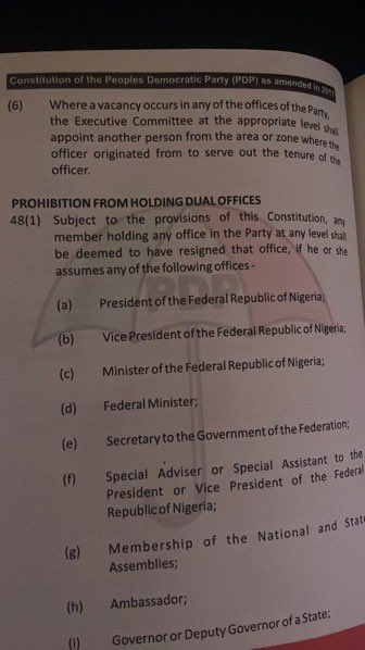 MichaelOyewole_'s tweet photo. Regarding the recent issues in the PDP, everyone needs to understand the position of the party's constitution. It is available for anyone to read and pick a cue from. Enough of reading gibberish from people paid to do so. 

According to the PDP constitution, Chapter 6, Section 45, Sub-sections 1 - 4 comprehensively details the procedure for addressing vacancies within the party. For instance, in any event that the national chairman's position becomes vacant, the constitution stipulates that the replacement must be appointed from the same region, in this case, the North Central. This isn't obfuscation! 

We must never lose sight of the fact that the PDP's constitution is a vital framework that helps guide and inform party members on how to address various situations. Hence, it is incumbent on all members to engage constructively and adhere to these provisions in a bid to maintain the integrity of the party.

The PDP constitution grants the National Executive Committee (NEC) the authority to appoint a suitable replacement from the same zone to fill the vacant position. Additionally, Section 48 also prohibits anyone from holding dual positions at a time in the party. Therefore, it would be inappropriate for Damagum to occupy both the roles of acting chairman and National vice chairman simultaneously. It is only the right thing to be done. 

PDP, as presently constituted, needs urgent reform and repositioning. PDP must rise as a formidable and credible alternative to endear itself to Nigerians once more! Nigerians are waiting and watching how the party navigates this trying time.