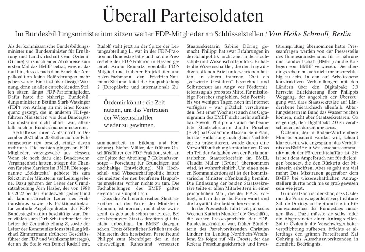 Heike Schmoll rekonstruiert das verschollene Organigramm des BMBF – und trägt zum Verständnis bei, warum manche Projekte ins Stocken geraten sind. Daher auch die Militärrhetorik? 😉 #FAZ