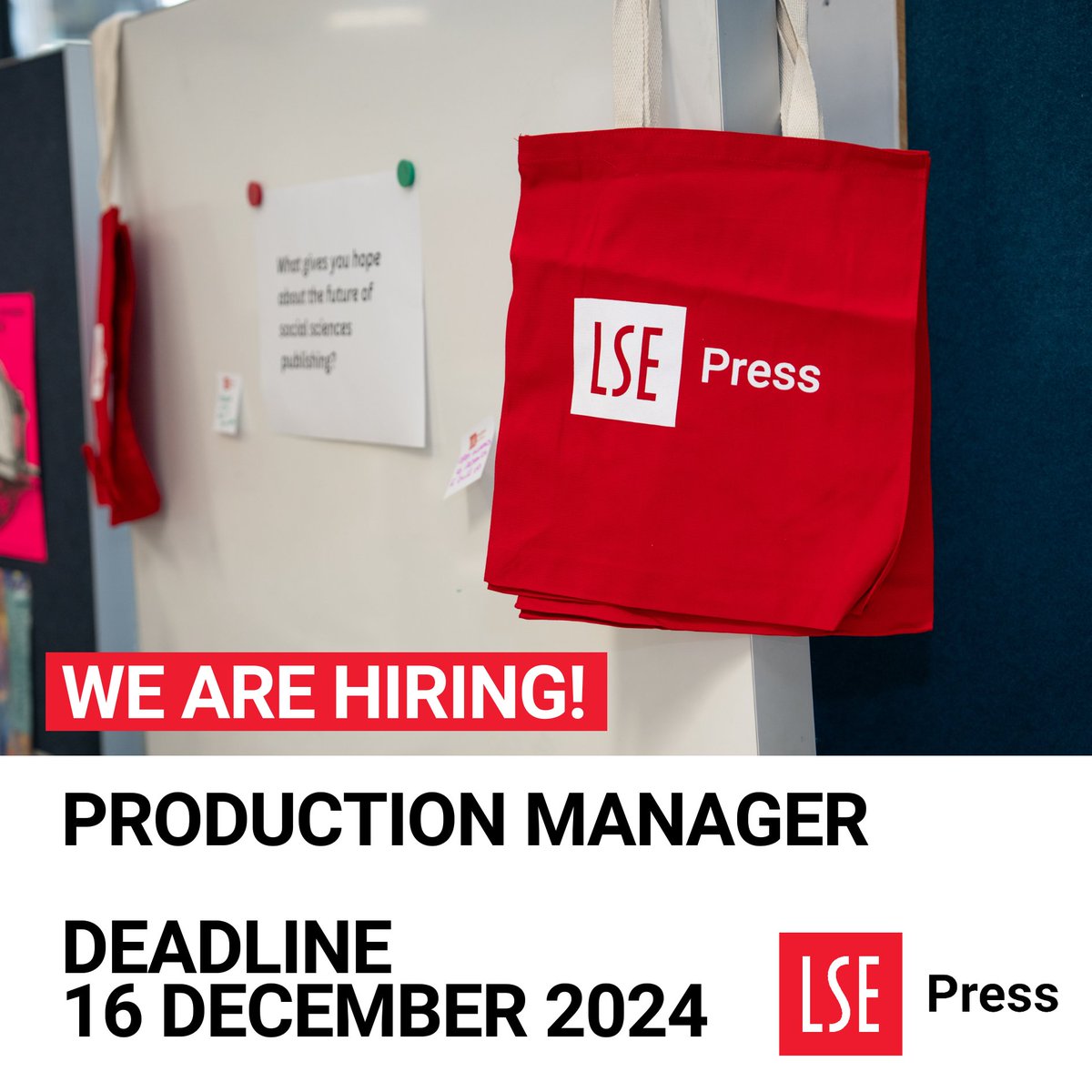 LSE Press (@lsepress) on Twitter photo Exciting news - we are hiring for a Production Manager at LSE Press! 🎉
If you are interested in joining an ambitious non-profit open access press then find out more here: jobs.lse.ac.uk/Vacancies/I/61…
Applications close 16 December 2024. 📚 <a href="/LSEnews/">LSE</a> <a href="/LSELibrary/">LSE Library</a> <a href="/LSEblogs/">LSE Blogs</a> <a href="/BookJobsUK/">BookPublishingJobsUK</a> Exciting news - we are hiring for a Production Manager at LSE Press! 🎉
If you are interested in joining an ambitious non-profit open access press then find out more here: jobs.lse.ac.uk/Vacancies/I/61…
Applications close 16 December 2024. 📚 <a href="/LSEnews/">LSE</a> <a href="/LSELibrary/">LSE Library</a> <a href="/LSEblogs/">LSE Blogs</a> <a href="/BookJobsUK/">BookPublishingJobsUK</a>