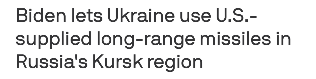 Mylovanov's tweet photo. Too good to be true. As always, yesterday’s news that Biden allows Ukraine to use US long-range missiles to hit targets deep in Russia turns out to be too good to be true. 

Axios reports that the US administration allows strikes only in Kursk region. These people… 

1/ https://t.co/YtqSVfJCHT