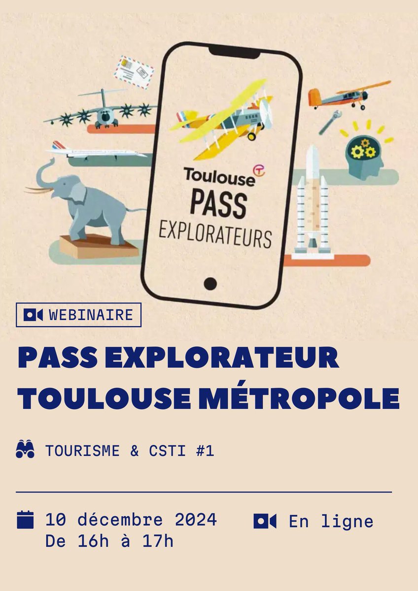 Amcsti (@amcsti) on Twitter photo Comment <a href="/TlseMetropole/">Toulouse Métropole - INACTIF</a> a lié tourisme et CSTI ? Rendez-vous le 10/12 pour découvrir le #PassExplorateur lors du 1er webinaire du groupe « Tourisme et CSTI »
<a href="/aero_scopia/">Musée aeroscopia</a> <a href="/CiteEspace/">Cité de l'espace</a> <a href="/EnvolPionniers/">L'Envol des Pionniers</a> <a href="/museumtoulouse/">Muséum de Toulouse</a> <a href="/QuaiDesSavoirs/">Quai Des Savoirs</a>
Plus d'infos : amcsti.fr/annonces/touri… Comment <a href="/TlseMetropole/">Toulouse Métropole - INACTIF</a> a lié tourisme et CSTI ? Rendez-vous le 10/12 pour découvrir le #PassExplorateur lors du 1er webinaire du groupe « Tourisme et CSTI »
<a href="/aero_scopia/">Musée aeroscopia</a> <a href="/CiteEspace/">Cité de l'espace</a> <a href="/EnvolPionniers/">L'Envol des Pionniers</a> <a href="/museumtoulouse/">Muséum de Toulouse</a> <a href="/QuaiDesSavoirs/">Quai Des Savoirs</a>
Plus d'infos : amcsti.fr/annonces/touri…