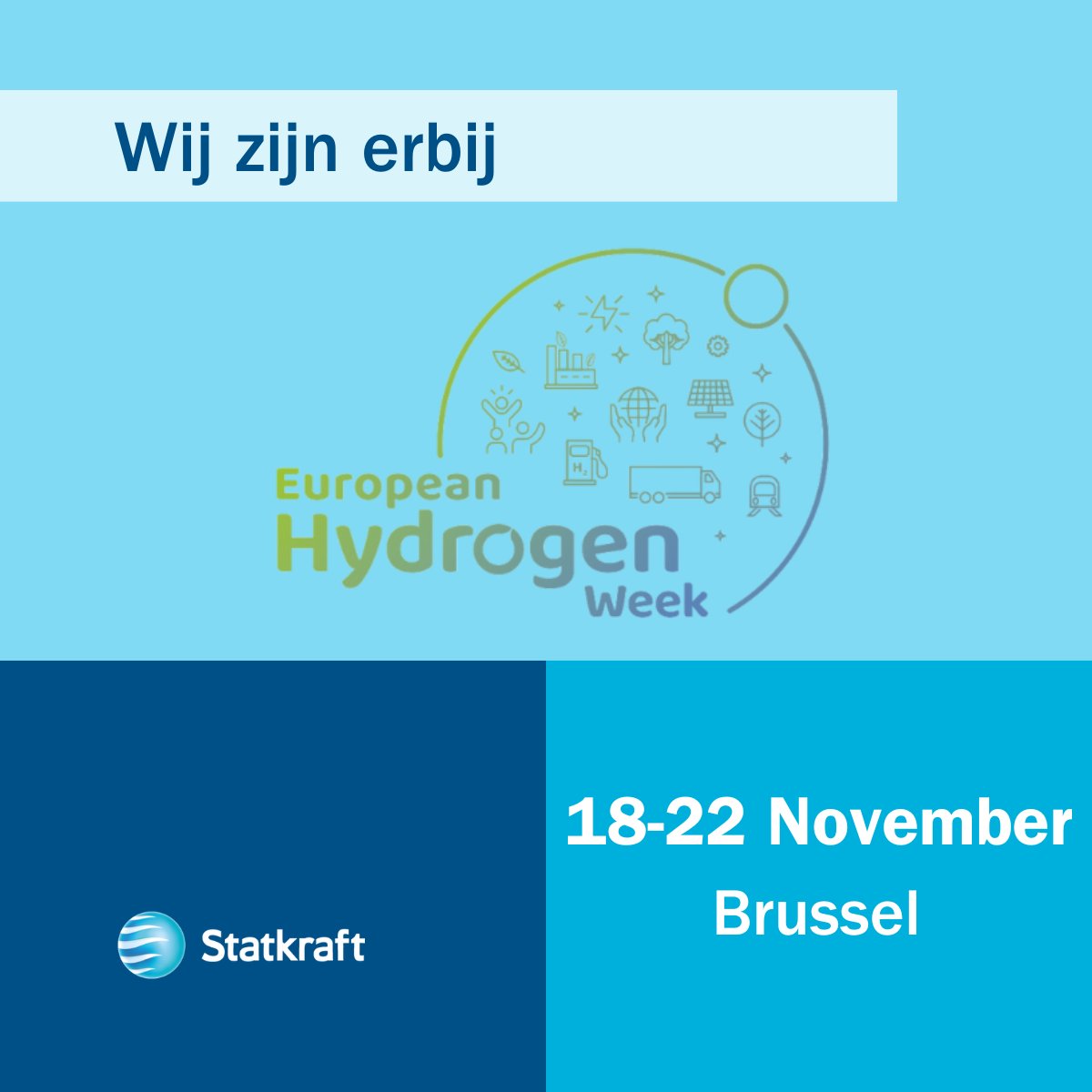 Deze week is de European Hydrogen Week. 💧 Hier ontdek je hoe #waterstof het energiesysteem van de toekomst gaat veranderen. Om de #klimaatdoelen te behalen, en optimaal gebruik te maken van onze hernieuwbare energie. Natuurlijk zijn wij er ook bij! Zien we je daar? 👋 #euh2week