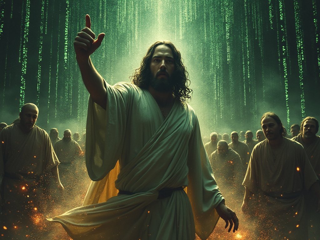 GadFlyAwaken's tweet photo. ✝️💻 Jesus' Subtle Reference to the Concept of a Matrix in the Gospels. ✝️💻

📜 In the teachings of Jesus Christ, as recorded in the Gospels, there are instances where his words can be interpreted to align with modern concepts like a "matrix" a system or reality that governs our perception of the world. This theory explores how one particular parable can be seen as Jesus addressing or interacting with such a concept.

The Parable of the Strong Man

Contextual Background:
  The parable is mentioned in Matthew 12:29, Mark 3:27, and Luke 11:21-22, where Jesus discusses his authority over evil spirits and, by extension, over Satan himself. This discussion arises when Jesus is accused of casting out demons by the power of Beelzebub.

Verse Examination:
  “Or again, how can anyone enter a strong man’s house and carry off his possessions unless he first ties up the strong man? Then he can plunder his house." (Matthew 12:29, NIV)

  In this interpretation, the "strong man" represents Satan or the ruling power of a deceptive or oppressive system akin to a matrix. This system could be understood as the world's current state, dominated by sin, deception, and evil.

Entering the House, Jesus' entry into the "house" symbolizes his incarnation or his mission on Earth, where he enters into this matrix or controlled environment where Satan has dominion.

Binding the Strong Man, The act of binding or tying up the strong man can be seen as Jesus overcoming or neutralizing the systemic control or the deceptive nature of this matrix. It's about establishing divine authority where previously there was a different, malevolent rule.

Plundering the House:

This action signifies the liberation or reclamation of what rightfully belongs to God. In the context of a matrix, this might mean freeing souls, spreading truth, and breaking the chains of sin and falsehood. Jesus, by dismantling the control mechanisms of this system, allows for the "plundering" or redemption of humanity.

Implications:

If we view the world as a matrix controlled by evil, Jesus' mission is to awaken or liberate humanity from this control, offering a path to true reality or enlightenment through his teachings and sacrifice.

The parable suggests there's a deeper, truer reality beyond the visible world, much like how some narratives describe the matrix as a constructed reality hiding the truth.

Here, Jesus acts as the liberator or the "hacker" who breaks into the system not just to challenge it but to fundamentally alter it, offering a way out or an awakening to those trapped within.

While the Gospels don't directly mention a matrix in modern terms, this parable provides a compelling metaphor for those looking at Jesus' ministry through a lens that includes concepts of deeper realities or controlling systems. Jesus' actions, according to this theory, are about entering a world under the thrall of evil, overcoming its ruler, and thereby freeing its inhabitants from an illusory or oppressive existence. This interpretation invites a reflection on the nature of reality, free will, and the spiritual journey as portrayed in Christian teachings. #Jesus #Christ #christiannews #Matrix