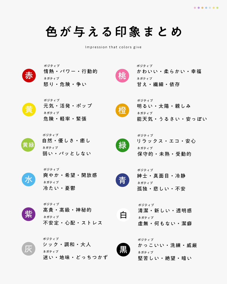designkenkyujo's tweet photo. 色が与える印象まとめました https://t.co/10GlOvnYTk