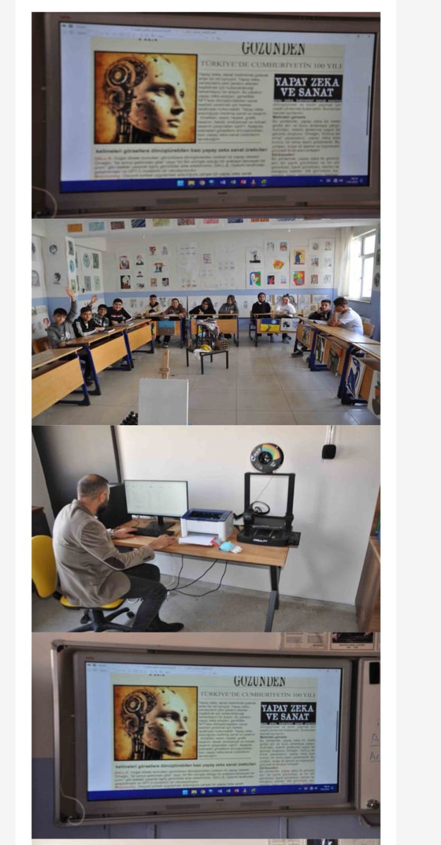 SasonMem's tweet photo. Sason Anadolu Lisesi Cihan Kaya Görsel Sanatlar öğretmeni Ahmet Avci Tasarım Beceri Atölyesi ürünü olarak ilk ders anlatan yapay zeka öğretmeni projesi ile dersin konusu olan müzecilik ve Osman Hamdi Bey konusunu yapay zekaya anlatırdı. https://t.co/KRpJayMRjv