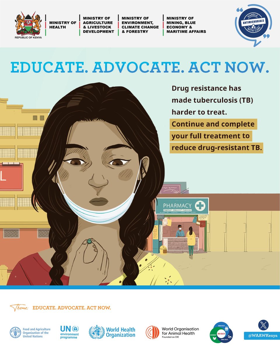 Continue and complete your Medication to reduce drug resistance.
#WAAW2024 
#EducateAdvocateActNow 
#HandleWithCare
@WAAWKenya <a href="/AMRNowKe/">AMR Now</a> <a href="/ndegengere_d/">Ndege Ngere_D</a>