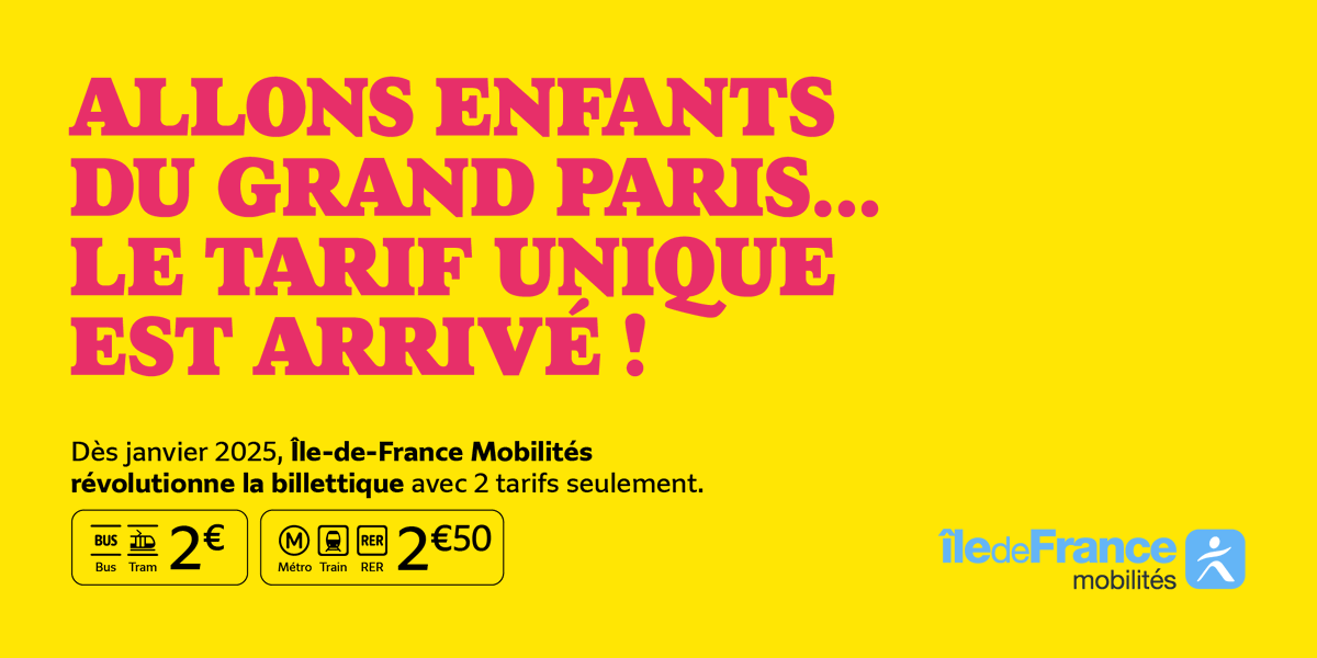 IDFmobilites's tweet image. 📢 Les tarifs compliqués, c&apos;est terminé 🎉 
Dès le 1er janvier, on simplifie votre quotidien en #IledeFrance avec 2 nouveaux tickets uniques :

🚈 Métro – Train – RER à 2,50€ (ou 1,25€ tarif réduit)
🚌 Bus – Tram à 2€ (ou 1€ tarif réduit)

ℹ Si vous faites une correspondance…