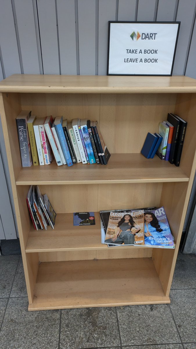 ClaireWhyTed's tweet photo. If your looking to giveaway books, this free book shelf in Pearse street station is looking a little sad, mostly religious pamphlets.... https://t.co/D0xvFo8PYY