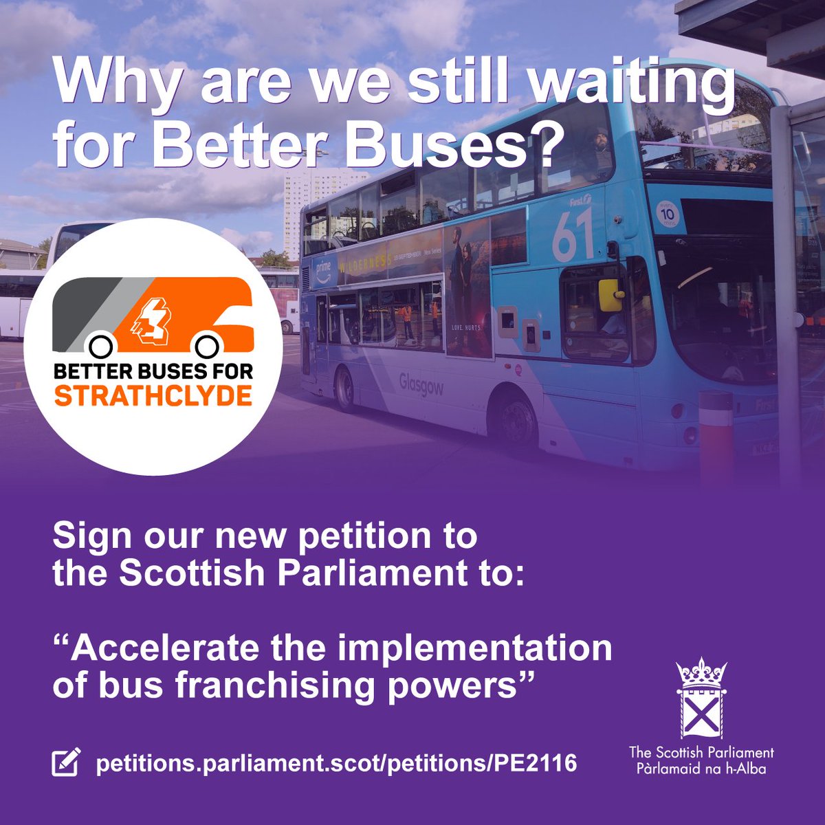 Why are we still waiting for better buses?🚍

Our new <a href="/ScotParl/">Scottish Parliament</a> petition to "Accelerate the implementation of bus franchising powers" is due to get its first hearing on Weds 27 Nov, 11am🙌

Help us reach 2,000 signatures before!

Sign &amp; share this link👇
📝petitions.parliament.scot/petitions/PE21…