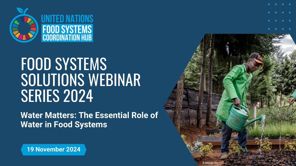🚨📢 Last chance to register for the #FoodSystems Solutions Webinar!

💧Water Matters: The Essential Role of Water in Food Systems 💧

🤝 In partnership with <a href="/FAOLandWater/">FAO Land, Soil and Water</a>
🗓️ 19 Nov | ⏰14:00–15:00 CET
🔗 Register: unfoodsystemshub.org/latest-updates…