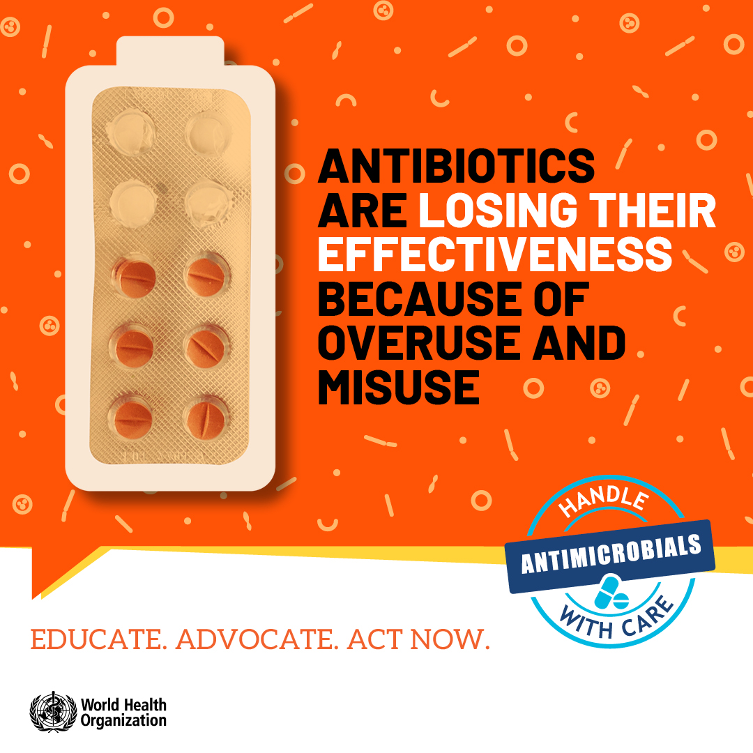 WHO's tweet image. It’s World AMR Awareness Week.
If #AntimicrobialResistance (AMR) gets out of control, we’ll run out of treatment options.
💊 We need to use antibiotics responsibly to prevent the spread of antimicrobial resistance.
Do your part bit.ly/4fy6yAo