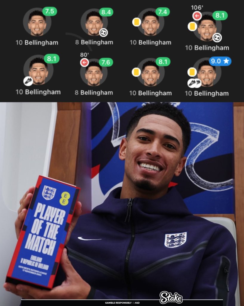 MrMadrid_15's tweet image. Being a Bellingham hater must be hard, he’s good for both club and country 😍

Jude Bellingham in his last 8 games for England 🔥🤩

#NationsLeague #engvsire #NEDHON #RealMadrid #AUSvsPAK #AUSvsIND