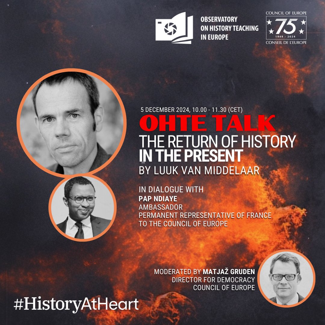 🔎 Here’s a preview of the first of 2⃣ #OHTE Talks planned for this year’s #OHTE Annual Conference!

🔴 Don’t miss <a href="/LuukvMiddelaar/">Luuk van Middelaar</a> and <a href="/PapNdiaye/">Pap Ndiaye</a> in conversation on "The Return of History in the Present"

🗓️ 5 December | 🕙 10:00 CET
👥 Moderated by <a href="/CoeGruden/">MatjazGrudenCOE</a>
🌐 Live online &amp;