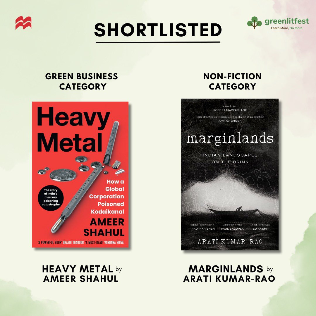 Pan Macmillan India (@panmacindia) on Twitter photo We are ecstatic to find HEAVY METAL and MARGINLANDS on the shortlist for the Green Lit Fest Awards in the Green Business and Non-Fiction categories! Many congratulations, <a href="/ameershahul/">Ameer Shahul</a> and <a href="/AratiKumarRao/">Arati Kumar-Rao</a> ✨ We are ecstatic to find HEAVY METAL and MARGINLANDS on the shortlist for the Green Lit Fest Awards in the Green Business and Non-Fiction categories! Many congratulations, <a href="/ameershahul/">Ameer Shahul</a> and <a href="/AratiKumarRao/">Arati Kumar-Rao</a> ✨