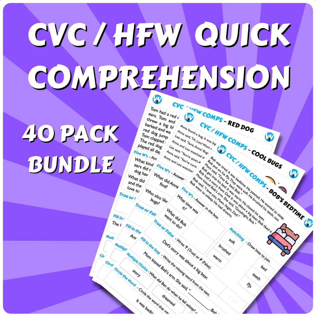 💜 CVC and HFW Comprehensions! 💜 And a big bundle of them!

✅ Allowing for super high levels of inclusion and differentiation, that allows pupils to develop their comprehension.

📌 Get samples, individual texts or the larger bundle here: vocabularyninja.co.uk/cvc-hfw-quick-…

#edutwitter