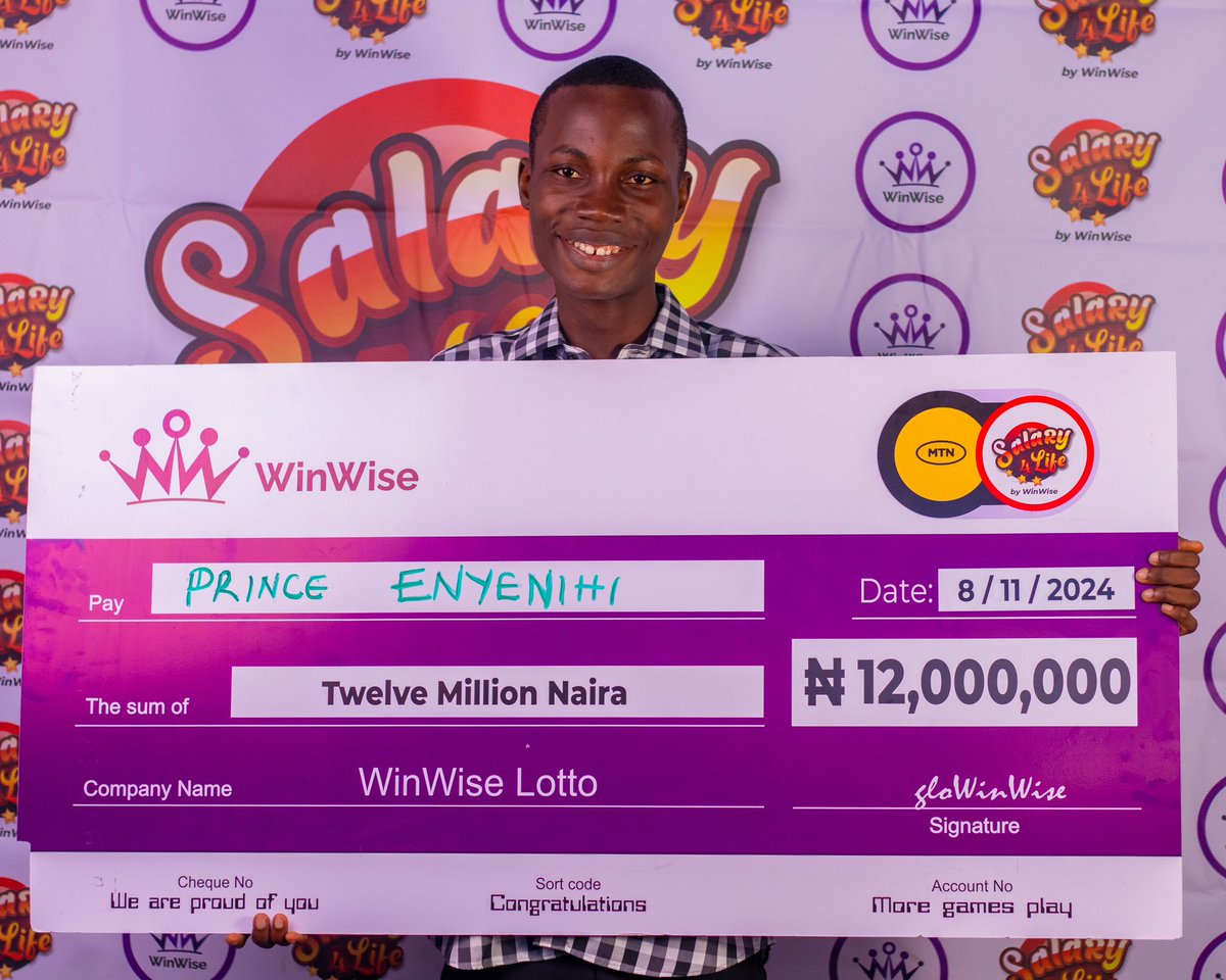Salary4lifeng's tweet photo. It's a dream come true for our latest lottery winner, who won our mega jackpot and won a life changing amount of 12 million Naira.😱

Keep dialing *20144*1*1#

You never know who might be the next lucky winner🤩

#winwise #12millionjackpot https://t.co/Y1fpFJrluP
