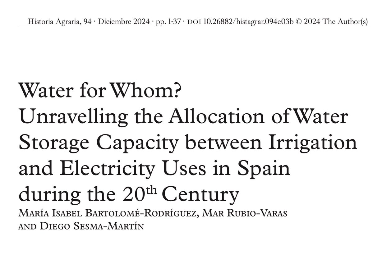 Mar Rubio-Varas (@marrubio) on Twitter photo Happy to share our latest results (with <a href="/MARIAIS89188662/">MARIA ISABEL BARTOLOME</a> and <a href="/dsesma_/">Diego Sesma-Martín</a>) about water use in Spain just published in <a href="/HistoriaAgraria/">Revista Historia Agraria</a>.
Guest what? Energy had the upper hand for most of the 20th century. Surprised? Read our paper to find out more:
historiaagraria.com/FILE/articulos… Happy to share our latest results (with <a href="/MARIAIS89188662/">MARIA ISABEL BARTOLOME</a> and <a href="/dsesma_/">Diego Sesma-Martín</a>) about water use in Spain just published in <a href="/HistoriaAgraria/">Revista Historia Agraria</a>.
Guest what? Energy had the upper hand for most of the 20th century. Surprised? Read our paper to find out more:
historiaagraria.com/FILE/articulos…