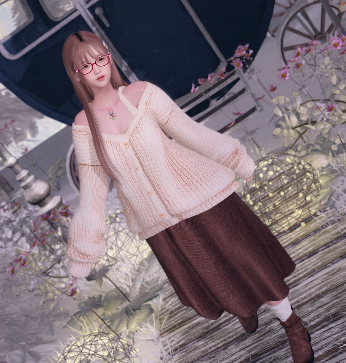 週末セール (fd)さんのスカートとブーツを{amiable}さんのセーターに合わせてみたよ🩷