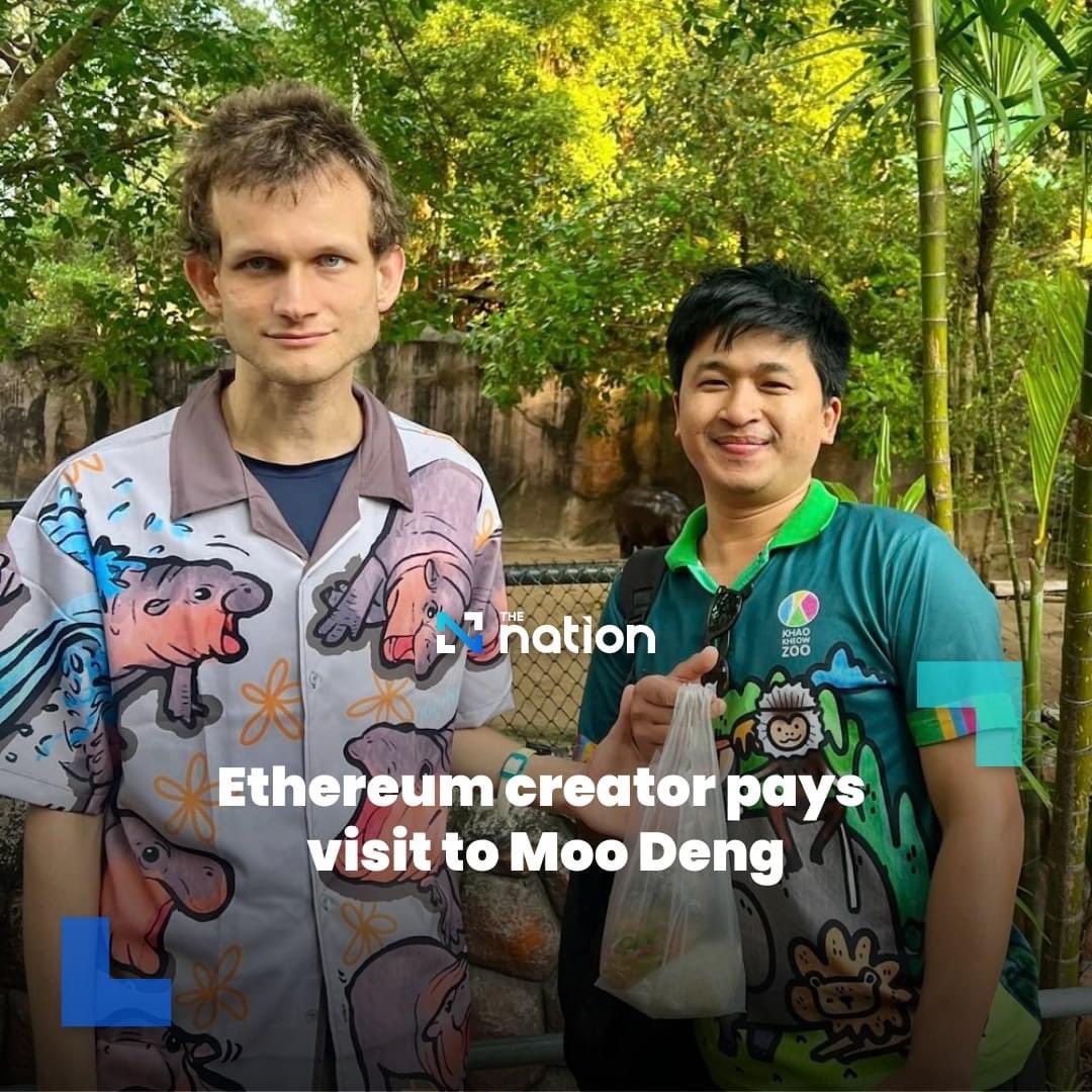 Vitalik Buterin, the co-founder of Ethereum and creator of the Ethereum (ETH)  cryptocurrency, set Thai social media in a frenzy when he came to Chonburi  province visit Moo Deng in person. He