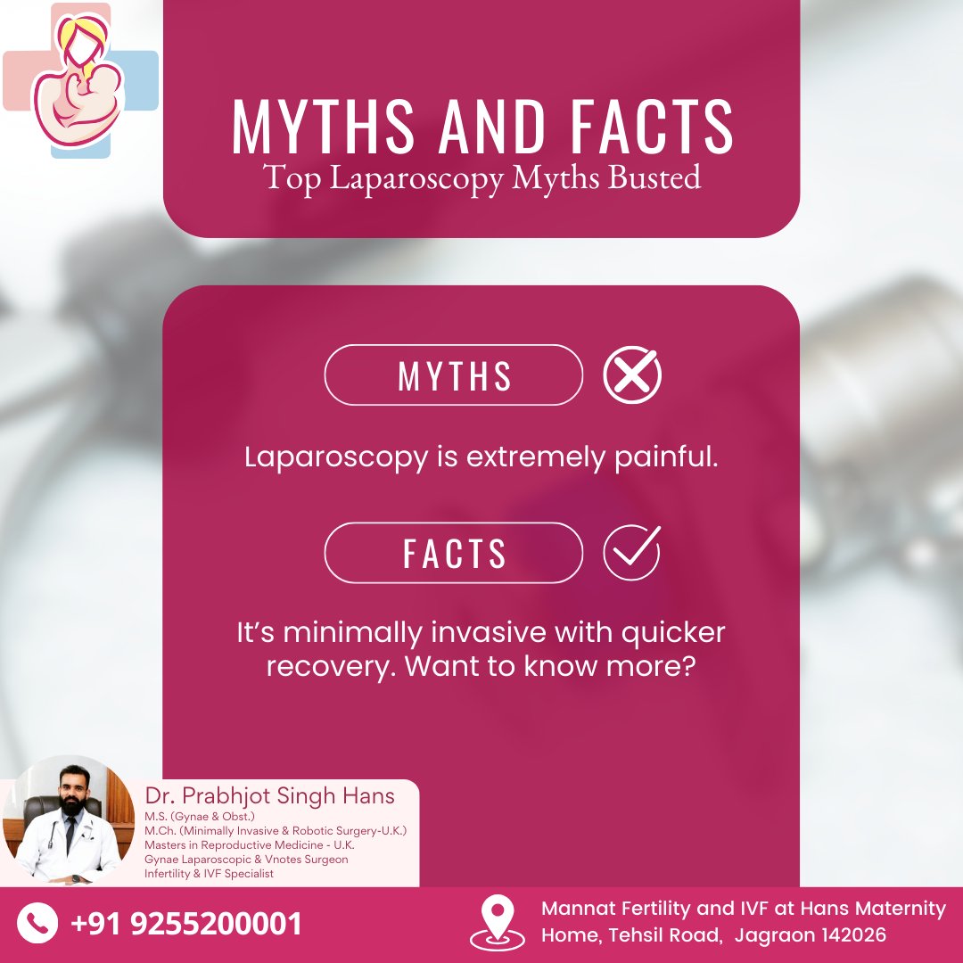 Myth busted! 💥 Laparoscopy = minimal pain, faster recovery. ✅ Ready to debunk more misconceptions? Let's dive in! 💡💙 #HealthFacts #MythBusting #Laparoscopy #SurgeryMyths #QuickRecovery #HealthTips #MedicalFacts #WellnessJourney #HealthyLiving #ModernMedicine #PatientCare