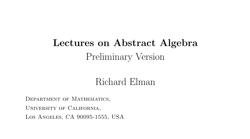 Riazi_Cafe_en's tweet photo. "Lectures on Abstract Algebra"

by Richard Elman (UCLA)

https://t.co/Va9GlEMNdx https://t.co/iUz827xs2f