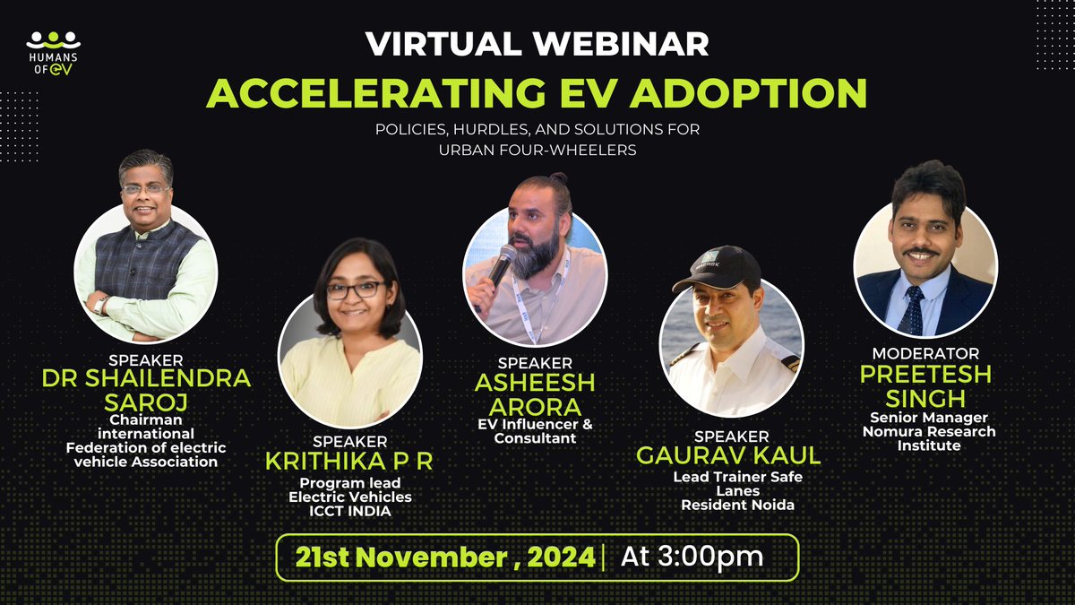 humans_of_Ev's tweet image. 🚀 Exciting News! 🚀
Join our webinar "Accelerating EV Adoption: Policies, Hurdles, & Solutions" Nov 21, 3 PM
Learn from EV experts on challenges like charging infra, policy gaps, & consumer confidence!
Register Now: eventyay.com/e/87d6231b
#Sustainability #Webinar