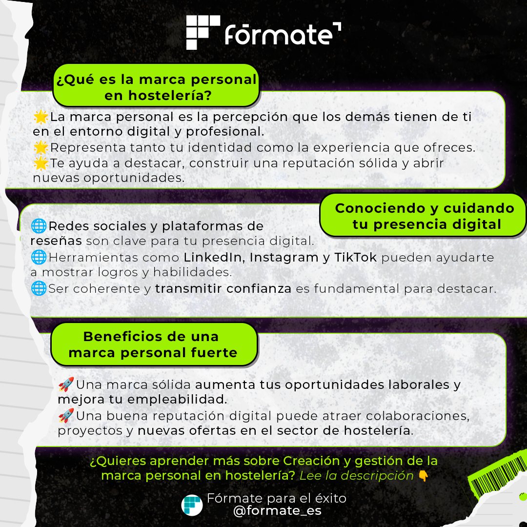 🎯 🧑‍🍳🌐 ¡Inscríbete hoy mismo a nuestro curso gratuito online de Creación y Gestión de la Marca Personal en Hostelería y dale un giro a tu carrera! 🚀 tinyurl.com/bddcrszj
#cursosonline #cursosgratuitos #cursosgratis #gratis #Formate_es