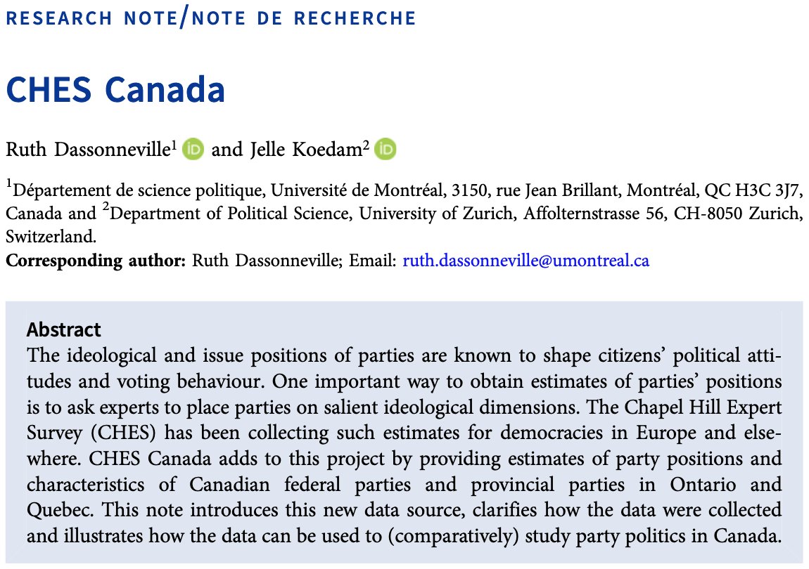 Jelle Koedam (@jelle_koedam) on Twitter photo Happy to share that CHES party positions are now also available for Canada! 🇨🇦
Big thanks to <a href="/r_dassonneville/">ruth dassonneville</a> and <a href="/ches_data/">CH Expert Survey</a>
The published data note can be found here: doi.org/10.1017/S00084… Happy to share that CHES party positions are now also available for Canada! 🇨🇦
Big thanks to <a href="/r_dassonneville/">ruth dassonneville</a> and <a href="/ches_data/">CH Expert Survey</a>
The published data note can be found here: doi.org/10.1017/S00084…