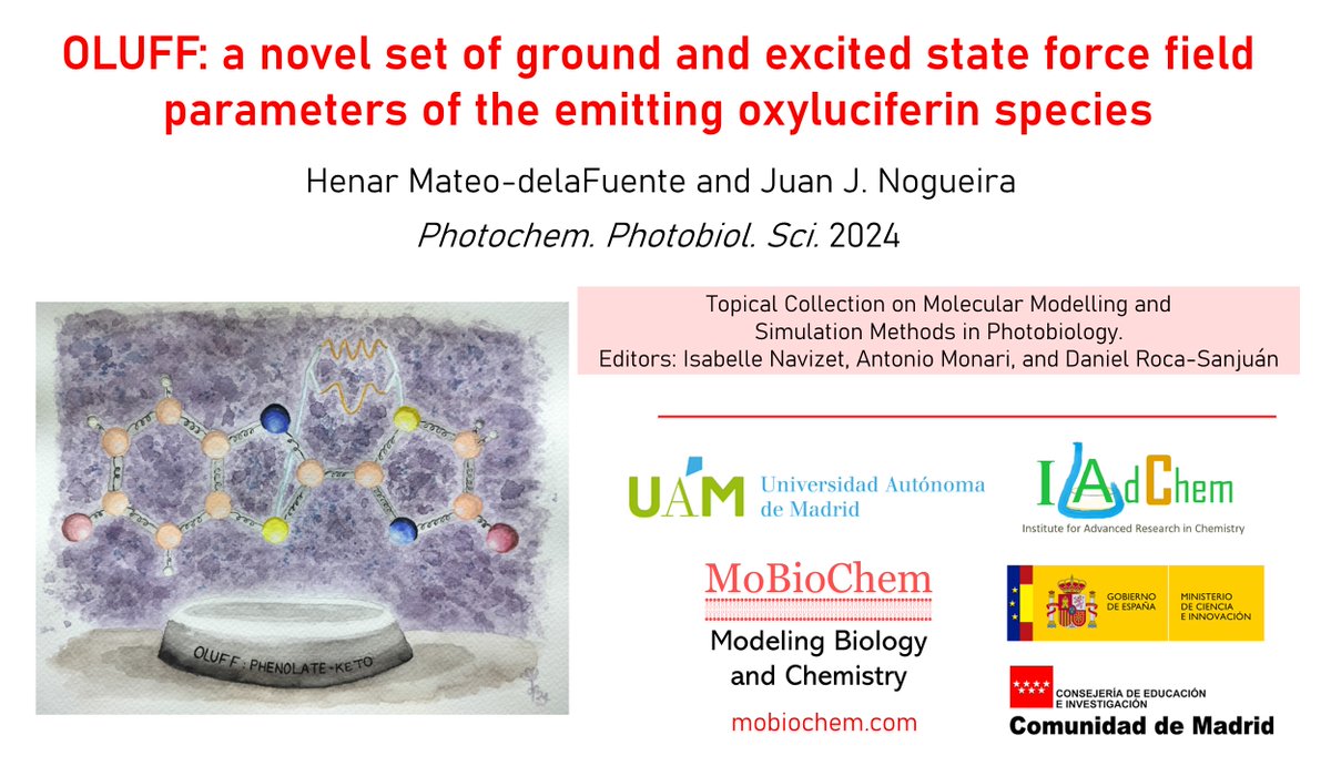 It is a pleasure to participate in the topical collection edited by Isabel Navizet, <a href="/AntonioMonari/">Antonio Monari</a> and <a href="/DRocaSanjuan/">Daniel Roca-Sanjuán</a> on the Simulation Photobiology Systems. 

😎💻Force field for oxyluciferins developed by <a href="/mateo_henar/">Henar Mateo</a> 

<a href="/IAdChem/">IAdChem</a> <a href="/UAM_Madrid/">UAM Autónoma Madrid</a> #MoBioChem

link.springer.com/article/10.100…