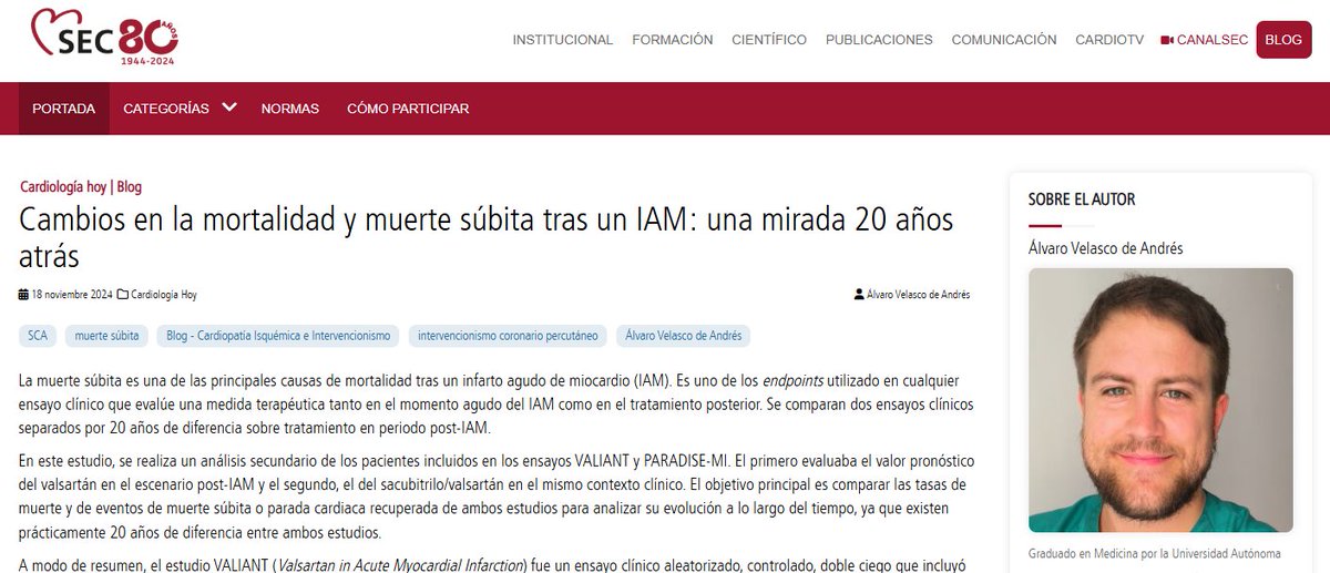 Soc Esp Cardiología (@secardiologia) on Twitter photo .<a href="/Velasco_24AV/">Alvaro Velasco</a>: “La mortalidad en el 1er mes post-IAM no ha cambiado en los últimos años, haciendo necesario el desarrollo de nuevos estudios para conocer los factores implicados en el desarrollo de eventos fatales en este periodo". #BlogSEC <a href="/JovenesSec/">JóvenesSEC</a> ow.ly/llRw50U8SEF .<a href="/Velasco_24AV/">Alvaro Velasco</a>: “La mortalidad en el 1er mes post-IAM no ha cambiado en los últimos años, haciendo necesario el desarrollo de nuevos estudios para conocer los factores implicados en el desarrollo de eventos fatales en este periodo". #BlogSEC <a href="/JovenesSec/">JóvenesSEC</a> ow.ly/llRw50U8SEF