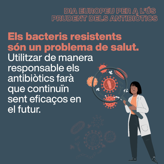 htrueta's tweet photo. 🌍 Dia Europeu per a l'Ús Prudent dels Antibiòtics

🦠 Els bacteris resistents són un problema de salut.
💊 Perquè els antibiòtics continuïn sent eficaços, cal fer-ne un ús racional.
⚠ Recorda: no te'ls prenguis si no te'ls han receptat. https://t.co/rjeOOaQDqt