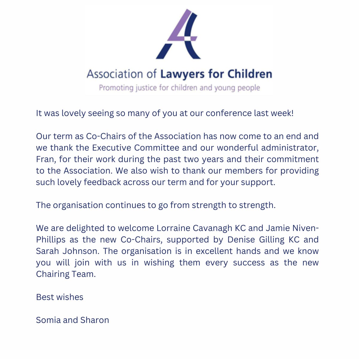 Message from our outgoing Co-Chairs.