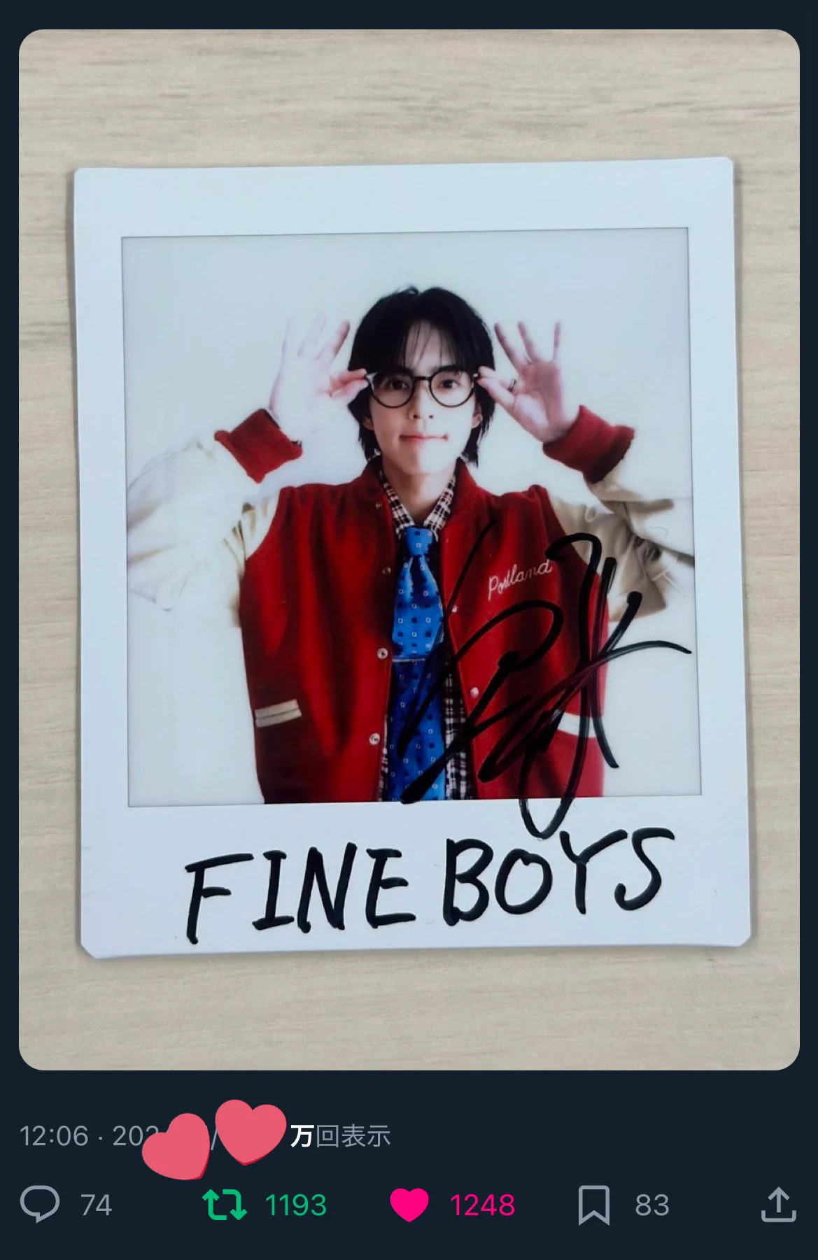 奥野壮 直筆サイン入りチェキ FINEBOYS on X: 