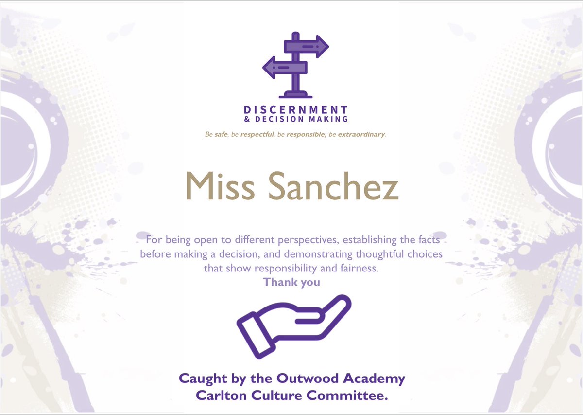 OACarlton's tweet image. We love that our Culture Committee have ‘Caught’ 👀 some outstanding character again this week 👏💜

#CorePurpose
#GrowingGoodHumans 
#CharacterTraits