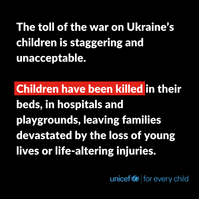 UNICEF_UA's tweet photo. Horrific attacks on populated areas in Ukraine continue as the escalation of the war nears 1,000 days. 

According to reports, two children were killed and eleven children were injured in an attack in Sumy. Our condolences to their families and loved ones. 

Protect every child!