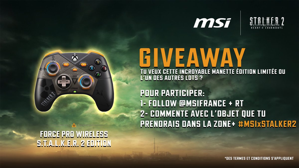 🎮C'est LA manette qu'il te faut pour survivre dans la Zone ! La Force Pro Wireless édition STALKER édition est à gagner !

Pour participer :
1- Follow <a href="/msifrance/">MSI France</a> + RT
2- Commente avec l'objet que tu prendrais dans la Zone + #MSIxSTALKER2

Disponible ici : msi.gm/SF27722B