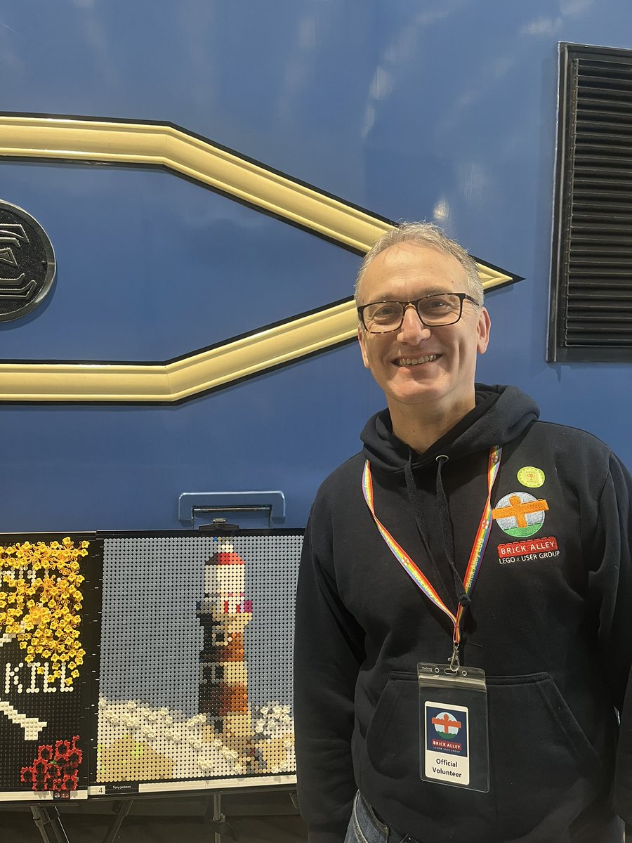 Well done to our trophy winners. Tony won “best North East landmark” with his Roker lighthouse LEGO mosaic. #lego #legoart #shildonbrickshow