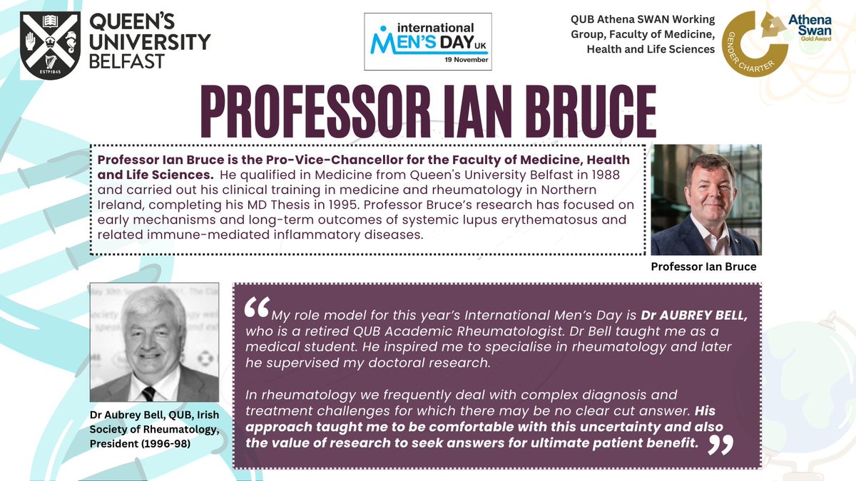 QUB MHLS Faculty (@mhlsqub) on Twitter photo Kicking off Day 1 of our International Men’s Day #IMD2024 <a href="/UKMensDay/">International Men's Day UK</a> role models campaign with our <a href="/QUBelfast/">Queen's University Belfast 🎓</a> <a href="/MHLSQUB/">QUB MHLS Faculty</a> #ProVC Prof Ian Bruce <a href="/Lupusdoc/">Ian N Bruce</a> who, as a role model himself, was inspired by Dr Aubrey Bell. Kicking off Day 1 of our International Men’s Day #IMD2024 <a href="/UKMensDay/">International Men's Day UK</a> role models campaign with our <a href="/QUBelfast/">Queen's University Belfast 🎓</a> <a href="/MHLSQUB/">QUB MHLS Faculty</a> #ProVC Prof Ian Bruce <a href="/Lupusdoc/">Ian N Bruce</a> who, as a role model himself, was inspired by Dr Aubrey Bell.