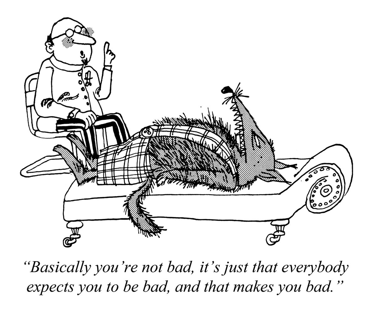 PunchBooks's tweet image. Today&apos;s PUNCH Cartoon Classic. So.... “Basically you’re not bad, it’s just that everybody expects you to be bad, and that makes you bad.” Michael Heath 1969 #perceptions #psychology #psychiatry #mentalhealth #wolf #wolves #health #counselling #therapists #therapy
