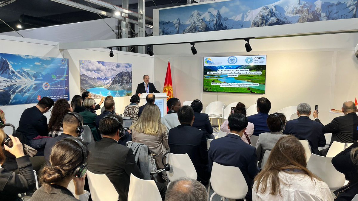 hans_kluge's tweet photo. It was a pleasure to join Kyrgyzstan’s Deputy Prime Minister @baisalov at 🇰🇬's pavilion during @COP29_AZ for an important event highlighting health of mountain populations amidst climate change. 

Kyrgyzstan’s leadership on the mountain health agenda is inspiring. It has @WHO_Europe’s full support! Together, we can bring health to new heights! ⛰️ 

1/2