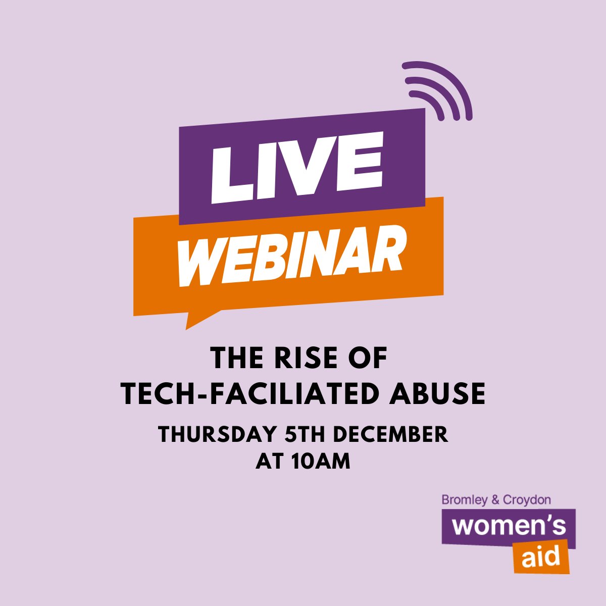 It's today! Join us at 10am for our webinar exploring tech-facilitated abuse. Find out about how technology can help enable abuse and coercive control and where survivors can seek find support.

Details and how to sign up here:

tickettailor.com/events/bromley…

#16daysofactivism #VAWG