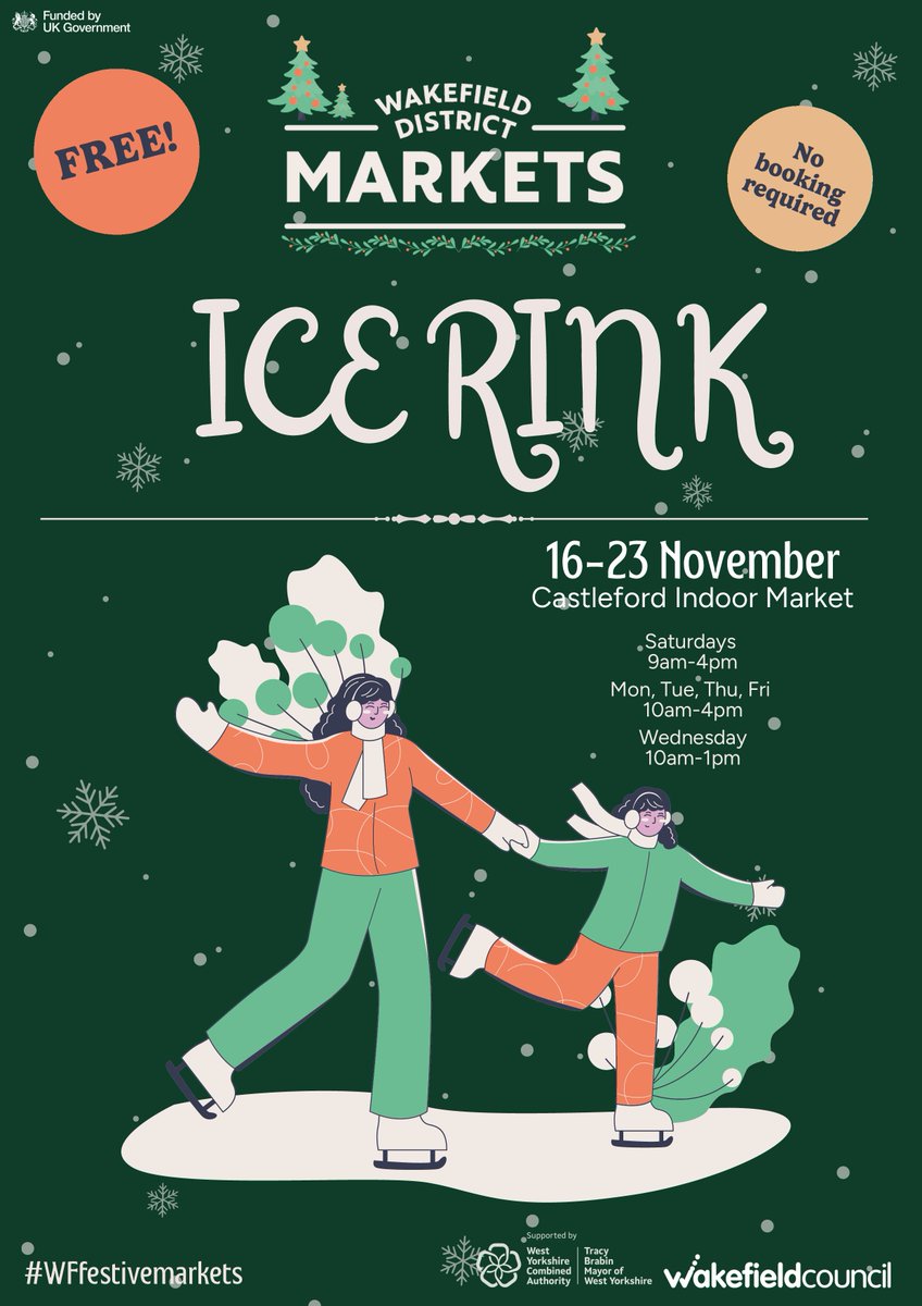 Castleford Academy Trust (@castlefordmat) on Twitter photo Get your skates on!❄️
This November, Castleford will be transforming into a winter wonderland with a FREE ice skating rink for one week only! 🛼 
🗓️ 16-23 Nov | Castleford Indoor Market
🎄 All ages welcome. 
⏱️  20-min skating sessions (no pre-booking). Get your skates on!❄️
This November, Castleford will be transforming into a winter wonderland with a FREE ice skating rink for one week only! 🛼 
🗓️ 16-23 Nov | Castleford Indoor Market
🎄 All ages welcome. 
⏱️  20-min skating sessions (no pre-booking).
