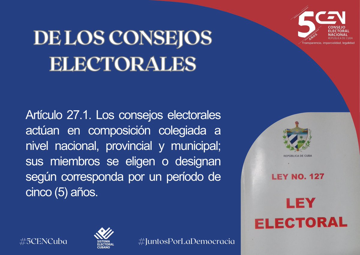 Elecciones_Cuba's tweet photo. 🔷️Iniciamos la jornada profundizando un poco más en los Consejos Electorales, según lo planteado en la Ley 127, Ley Electoral de #CubaViveYVence 🇨🇺
#JuntosPorLaDemocracia 🗳 https://t.co/ozUR5wpFF9