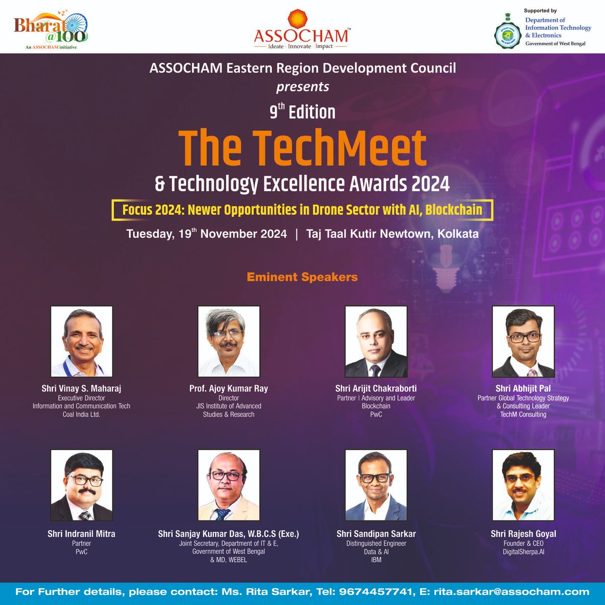 bengalwithrohit's tweet photo. ASSOCHAM is hosting "The 9th Edition of #Techmeet" on 19th November at #Tajtaalkutir Newtown, #Kolkata.  The Main Focus of the Event - Newer Opportunities in the #Drone Sector with #AI and #Blockchain, Where many dignitary guests will be present.

#assocham #newtown #tajhotel https://t.co/VRF6sS1wwA
