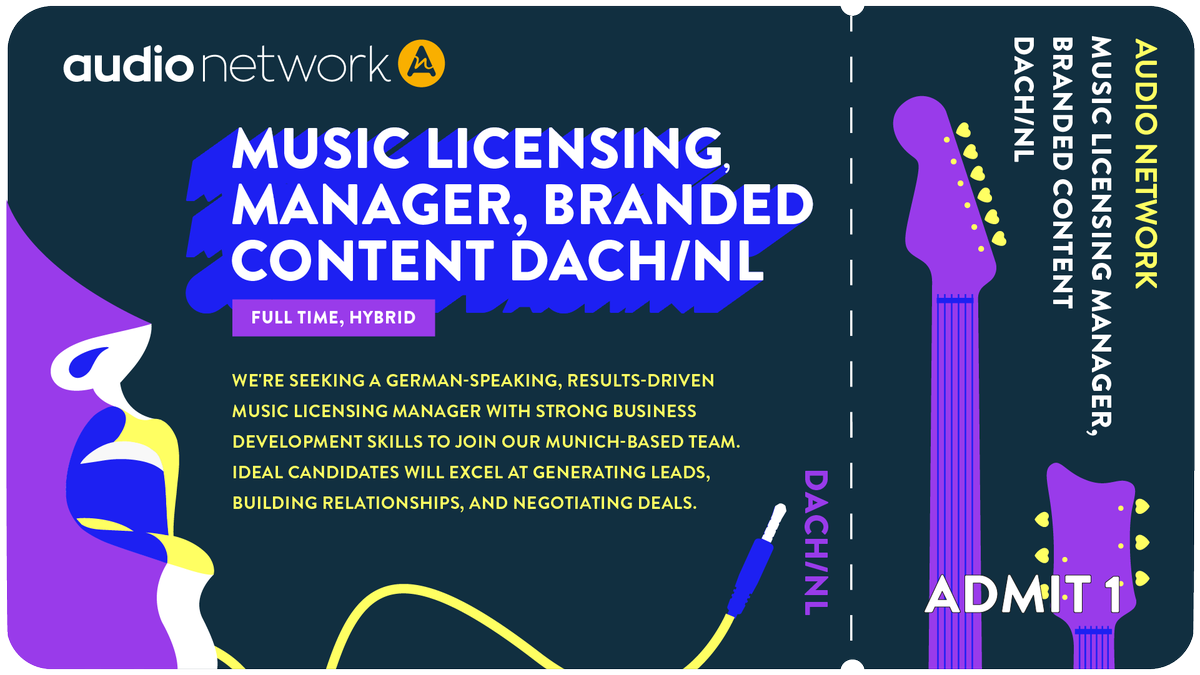 audionetwork's tweet image. We are hiring! 🤝 

We're looking for a German-speaking, results-driven Music Licensing Manager with strong business development skills to join our Munich-based team.

📩 For more information and how to apply, please visit - tinyurl.com/229b9mes

#JobsInGermany #JobsInMunich